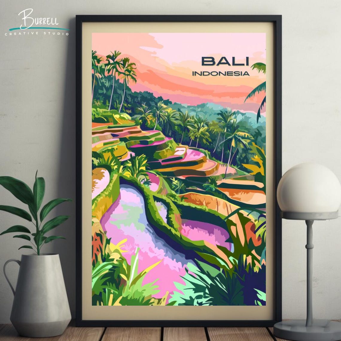Bali Indonesia Tegalalang Rice Terraces Jungle Valley Sunset Poster - Image 5