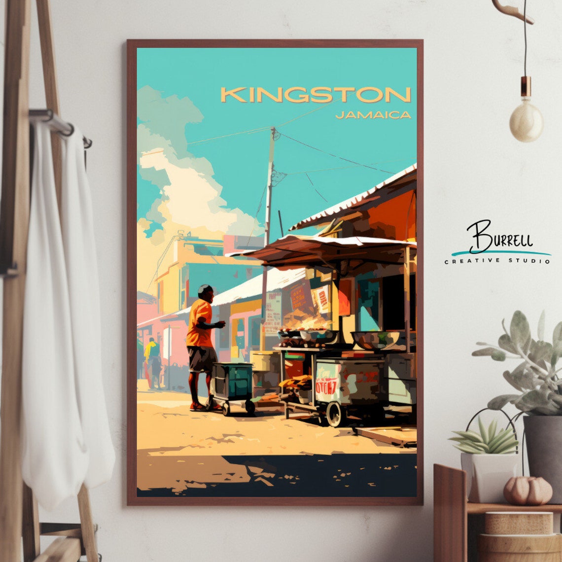 Kingston Jamaica Street Vendor Travel Poster Wall Art Poster Print - Image 3