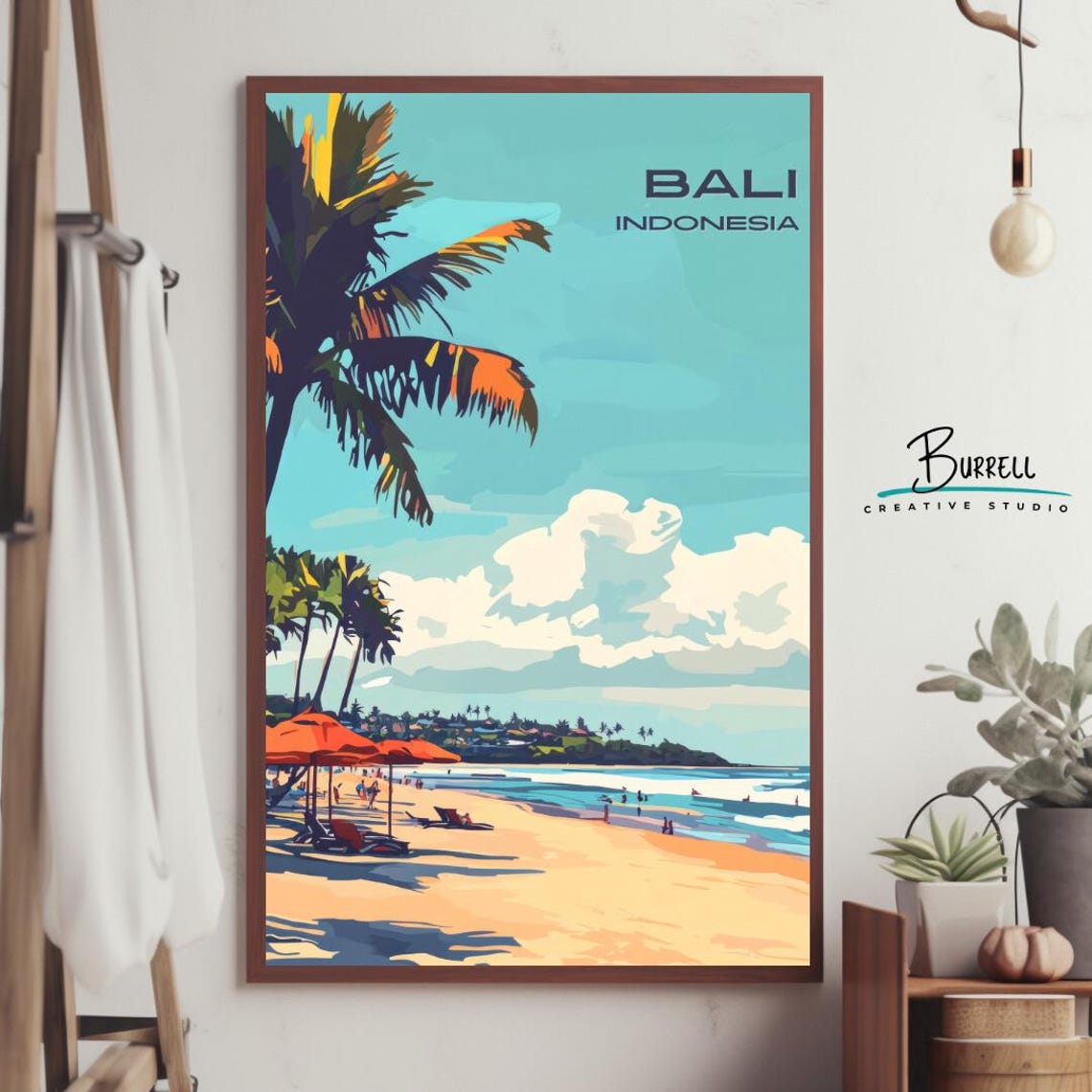 Bali Indonesia Seminyak Beach Palm Umbrellas Surf Waves Poster - Image 4