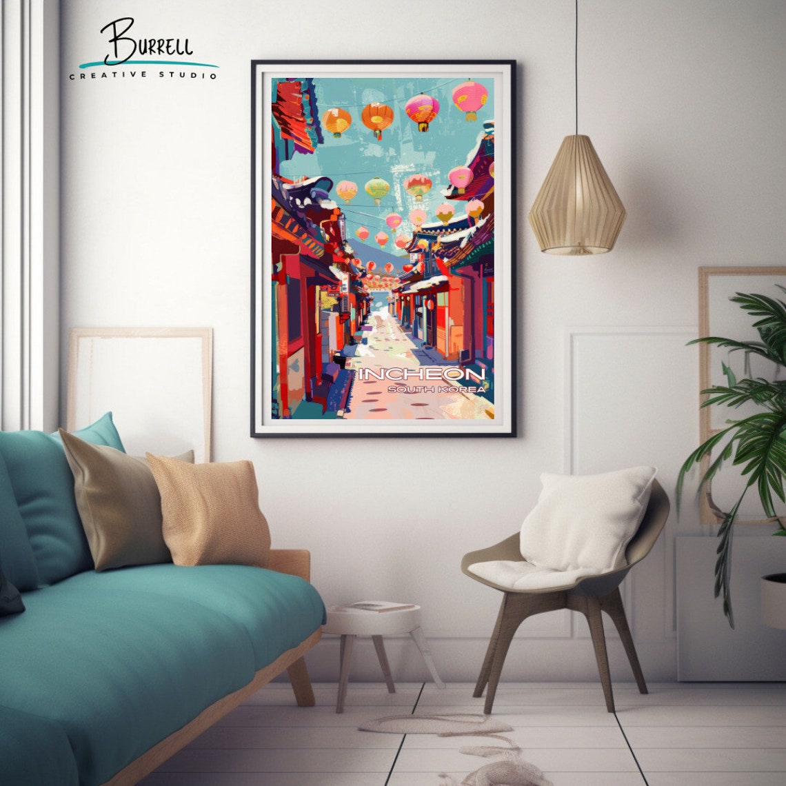 Incheon South Korea Chinatown Red Lantern Street Asia Travel Poster - Image 3