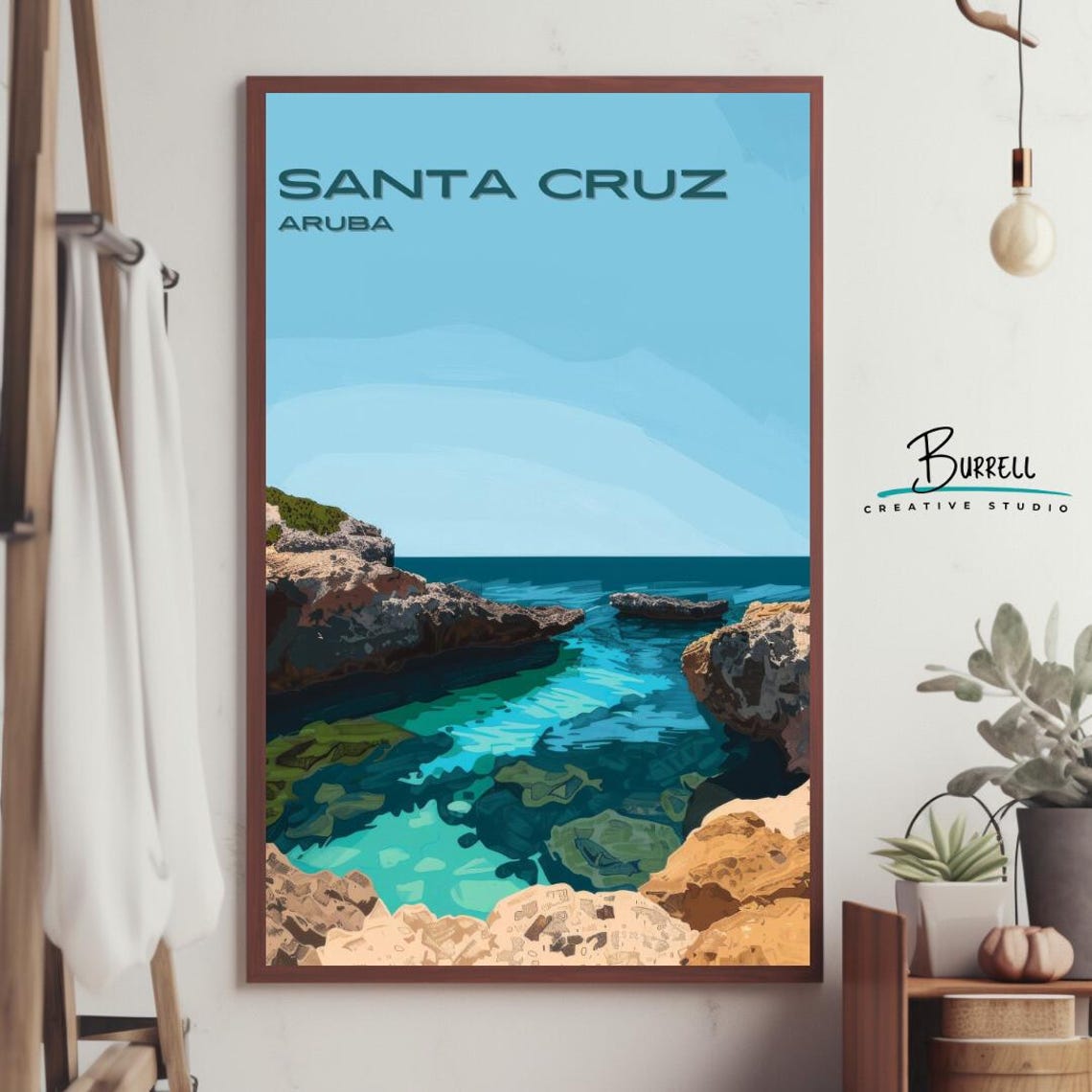Santa Cruz Aruba Conchi Natural Pool Rocky Coast Travel Poster - Image 4