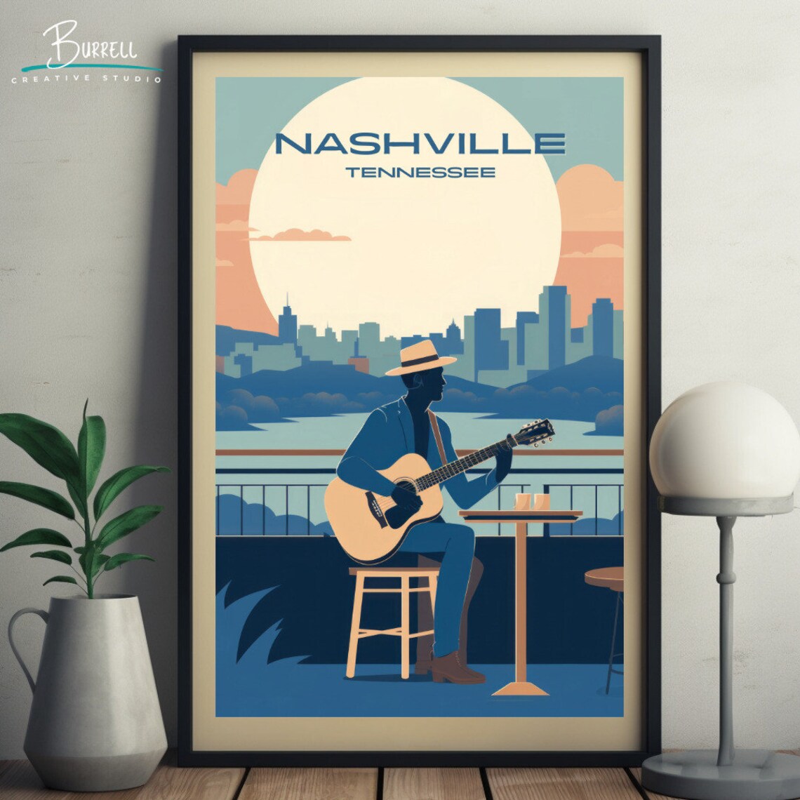 Nashville Tennessee Country Guitar Musician Skyline Travel Poster - Image 5