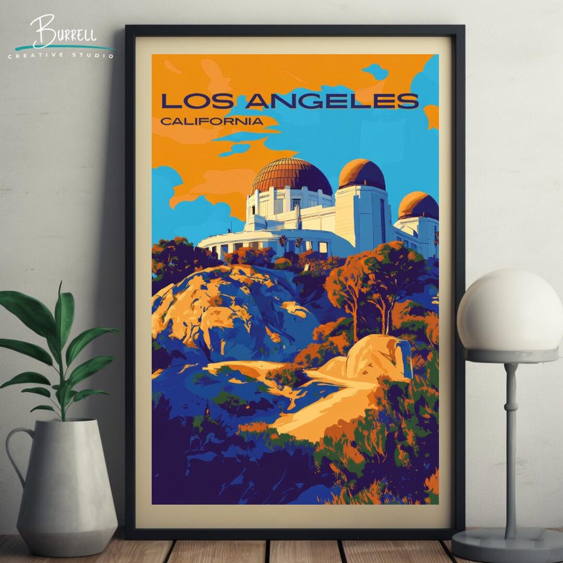 Los Angeles California Griffith Observatory Hills Sunset Travel Poster - Image 4