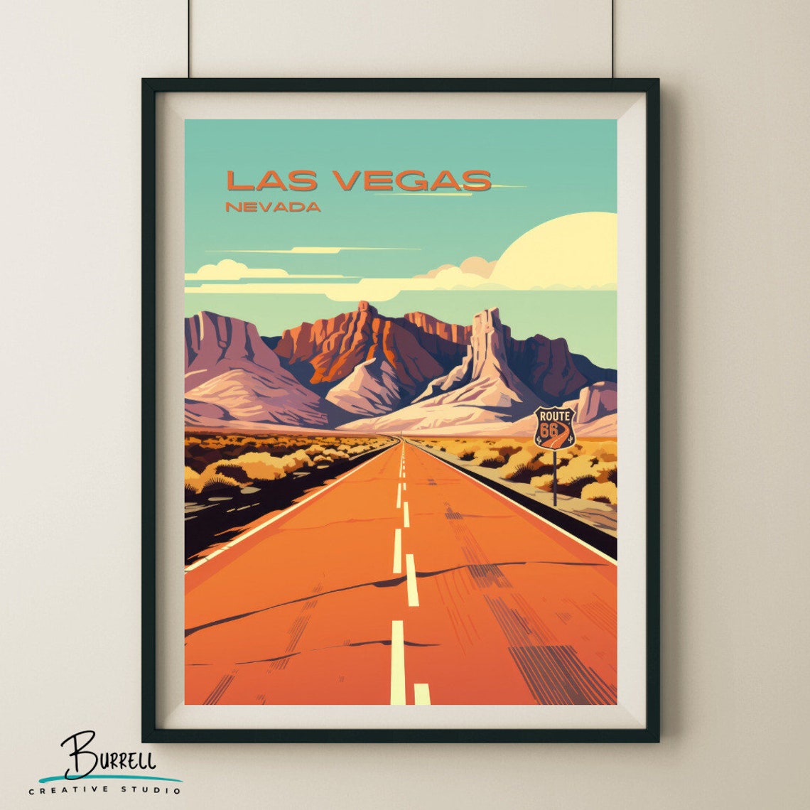 Las Vegas Nevada Route 66 Desert Highway Road Trip Sunset Poster