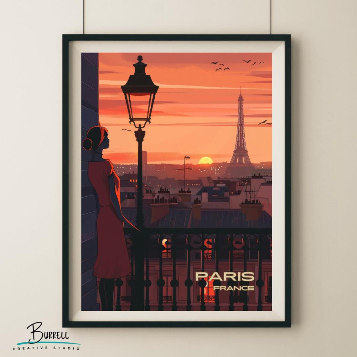 Paris France Eiffel Tower Sunset Balcony Romance Travel Poster - Image 5