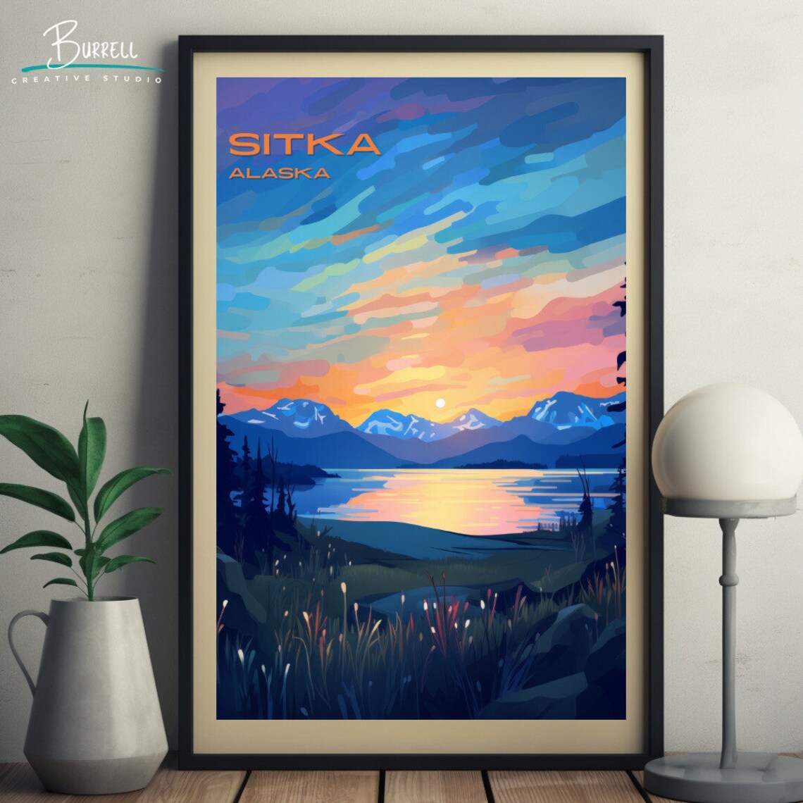 Sitka Alaska Sunset Lake Snowcapped Mountain Peaks Silhouette Poster - Image 5