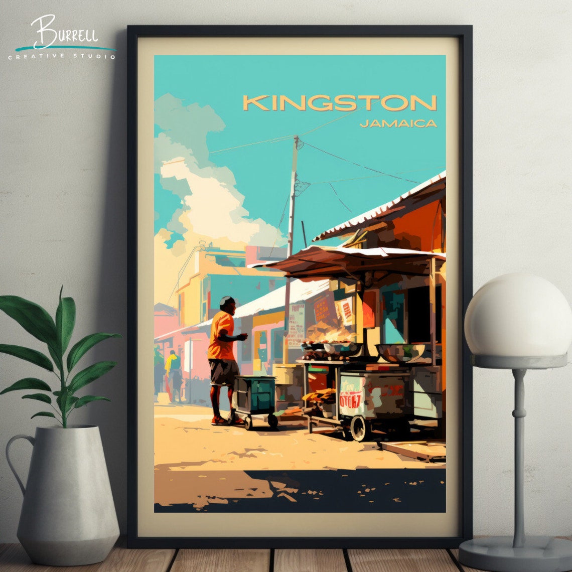 Kingston Jamaica Street Vendor Travel Poster Wall Art Poster Print - Image 4