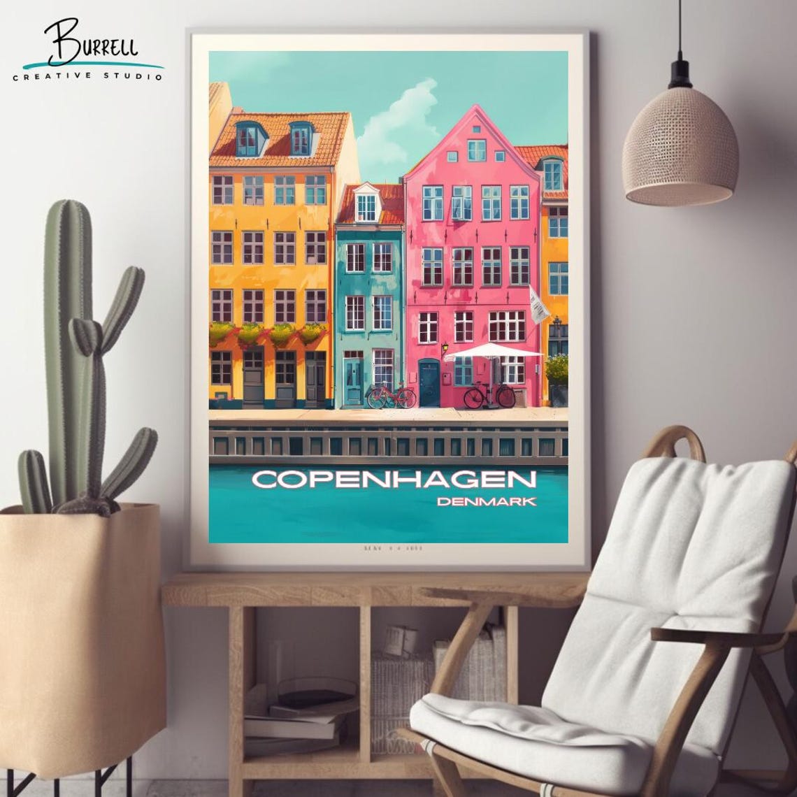 Copenhagen Denmark Nyhavn Waterfront Pastel Houses Bikes Travel Poster - Image 2