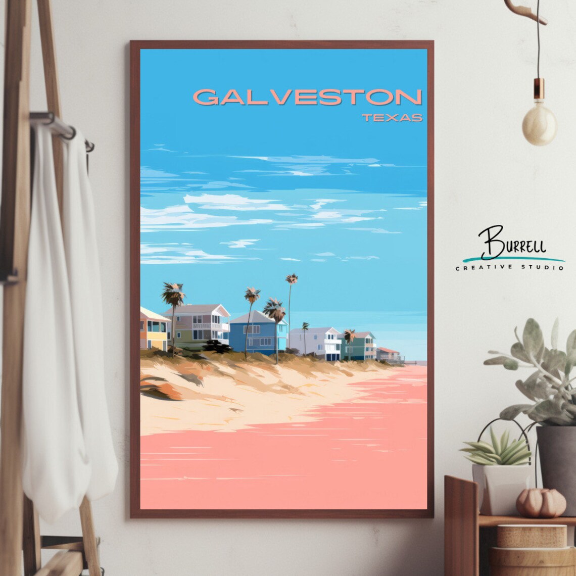 Galveston Texas Beach Houses Seaside Morning Coastal Travel Poster - Image 3