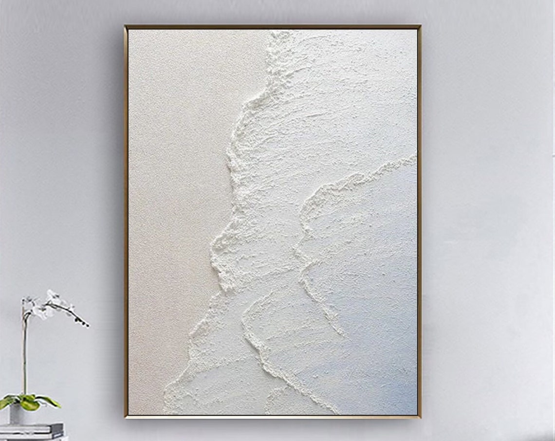 All White Textured Ocean Wave 3D Impasto Abstract Painting Poster