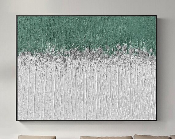 Large Green White Abstract Painting On Wall Art Green White Minimalist Painting Green White Textured Wall Art Green Textured Painting