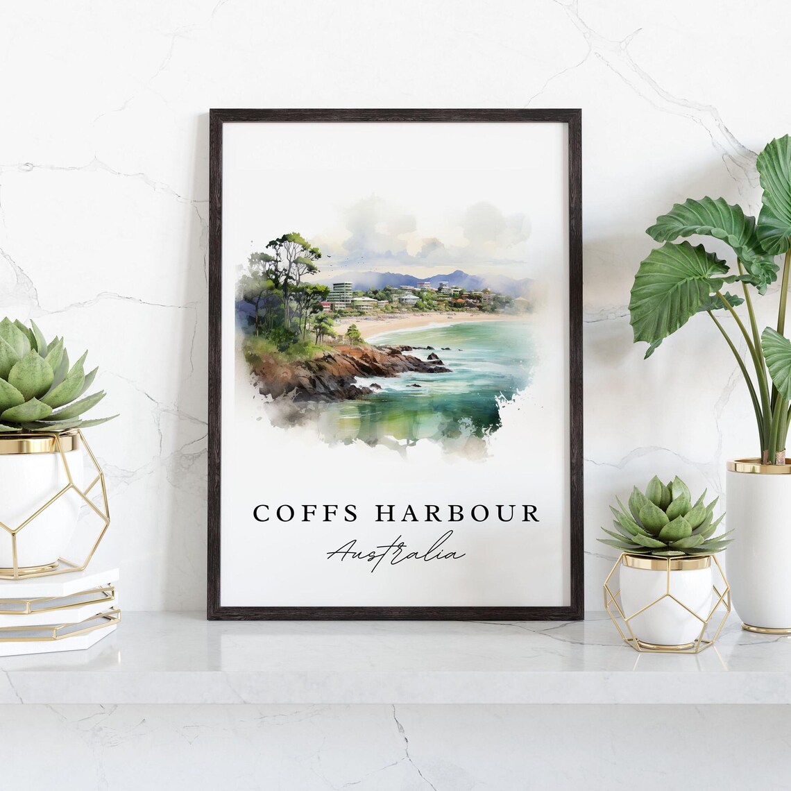 Coffs Harbour Australia Rocky Headland Beach Watercolor Poster - Image 2