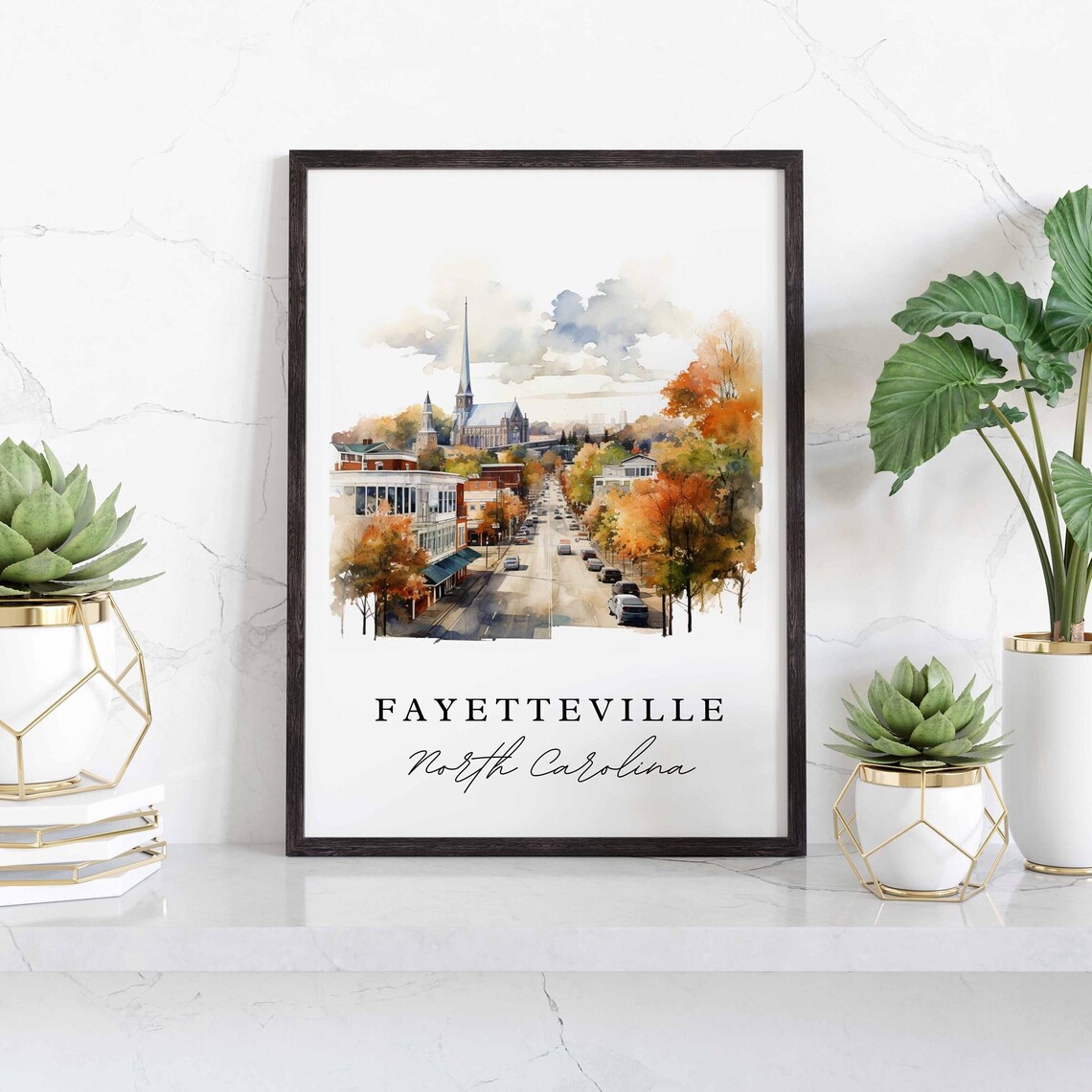 Fayetteville North Carolina Downtown Autumn Street Watercolor Poster