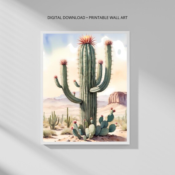 Modern Botanical Wall Art Print Cactus Desert Minimalist Decor