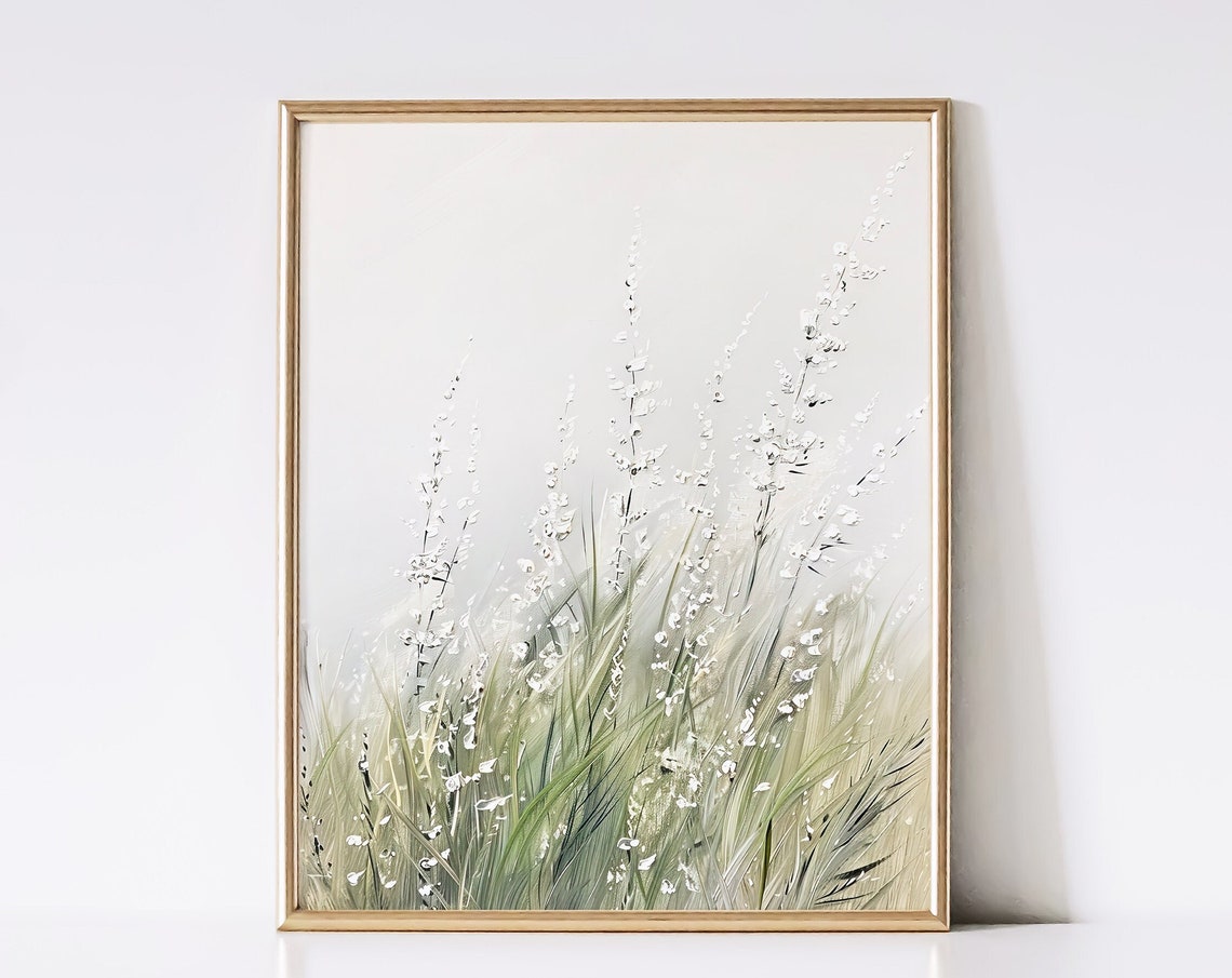 White Wildflower Grasses Soft Neutral Meadow Minimalist Spring Poster