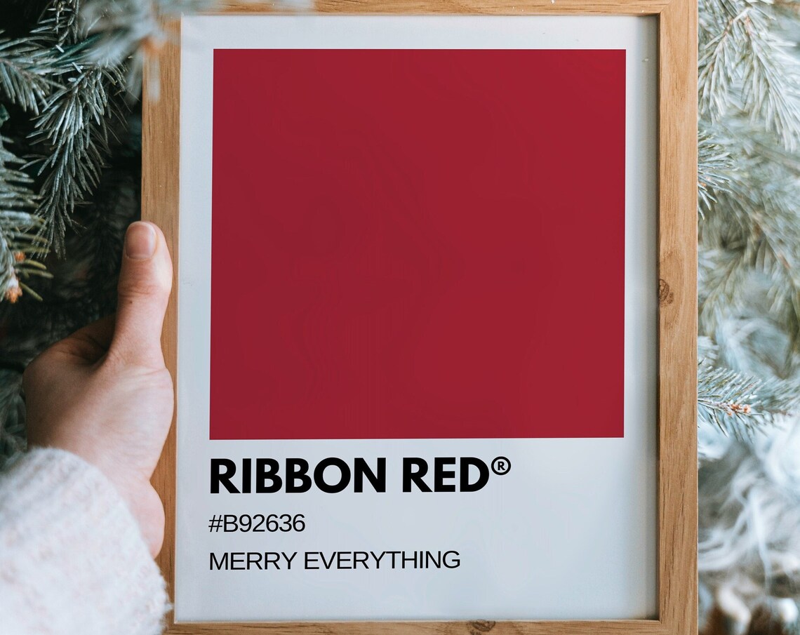 Ribbon Red Merry Everything Holiday Red Pantone Style Art Poster