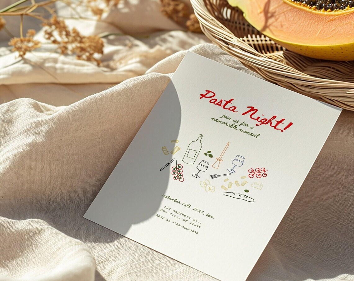 Pasta Night Party Invitation Template, Tomato Invite