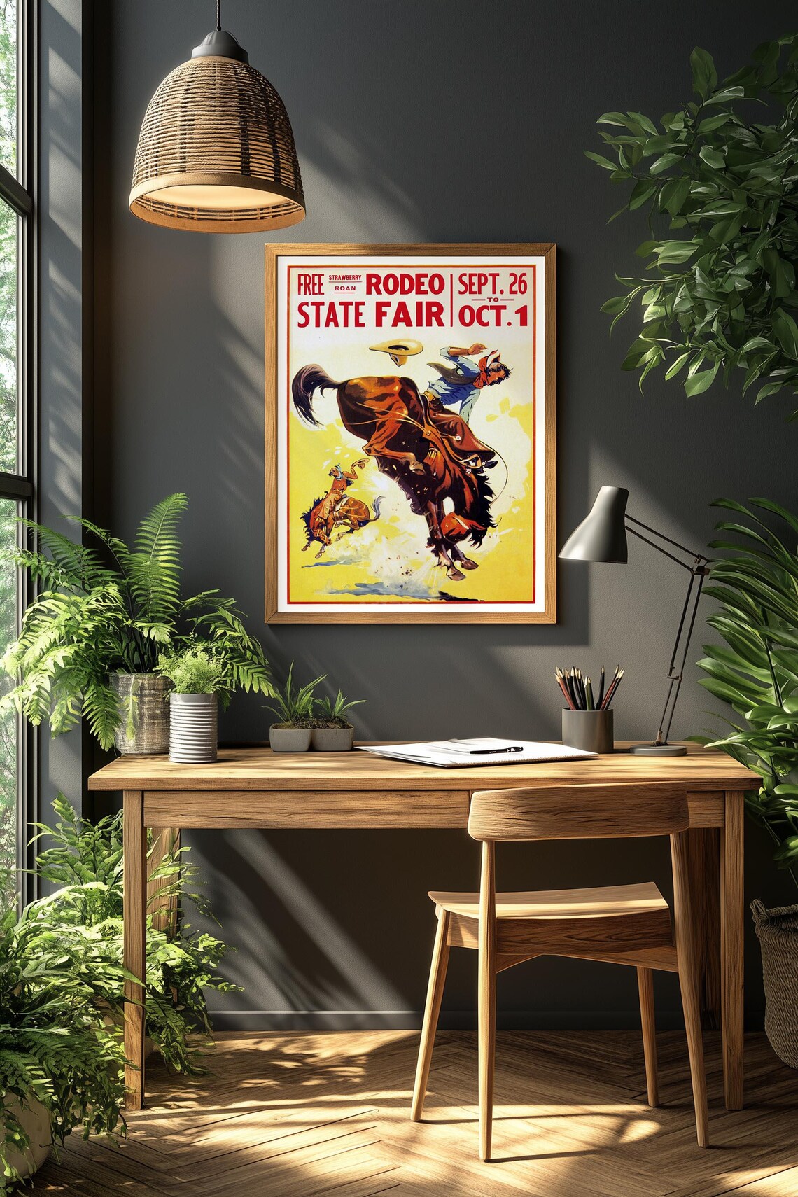 Vintage Free Rodeo State Fair Western Bucking Horse Cowboy Poster - Image 3
