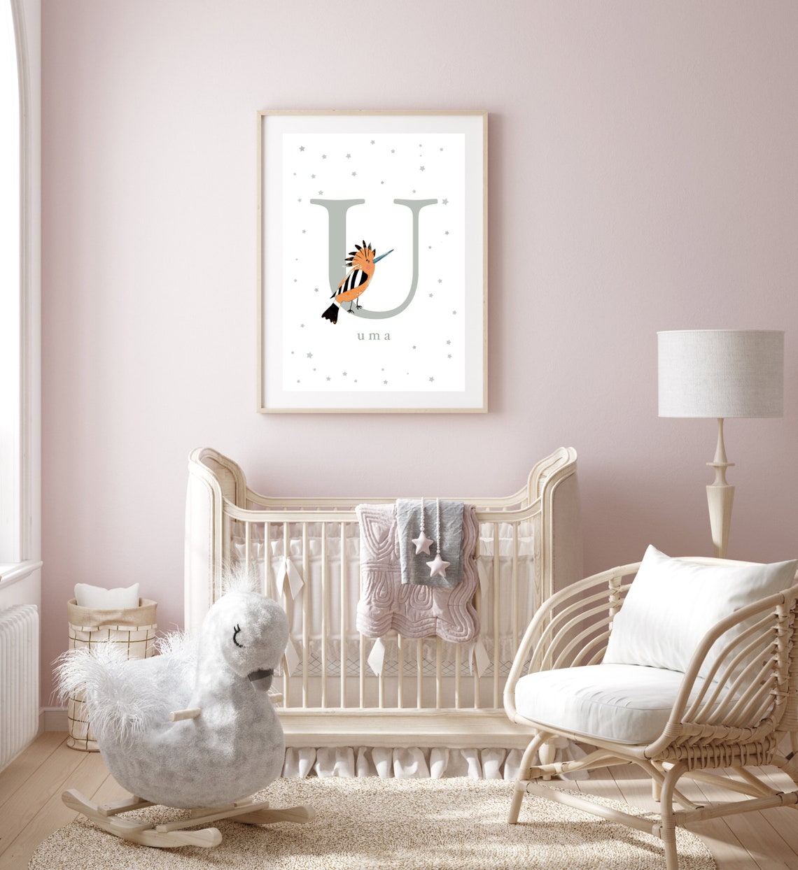 Personalised Letter U Hoopoe Poster with Name Uma for Nursery - Image 2