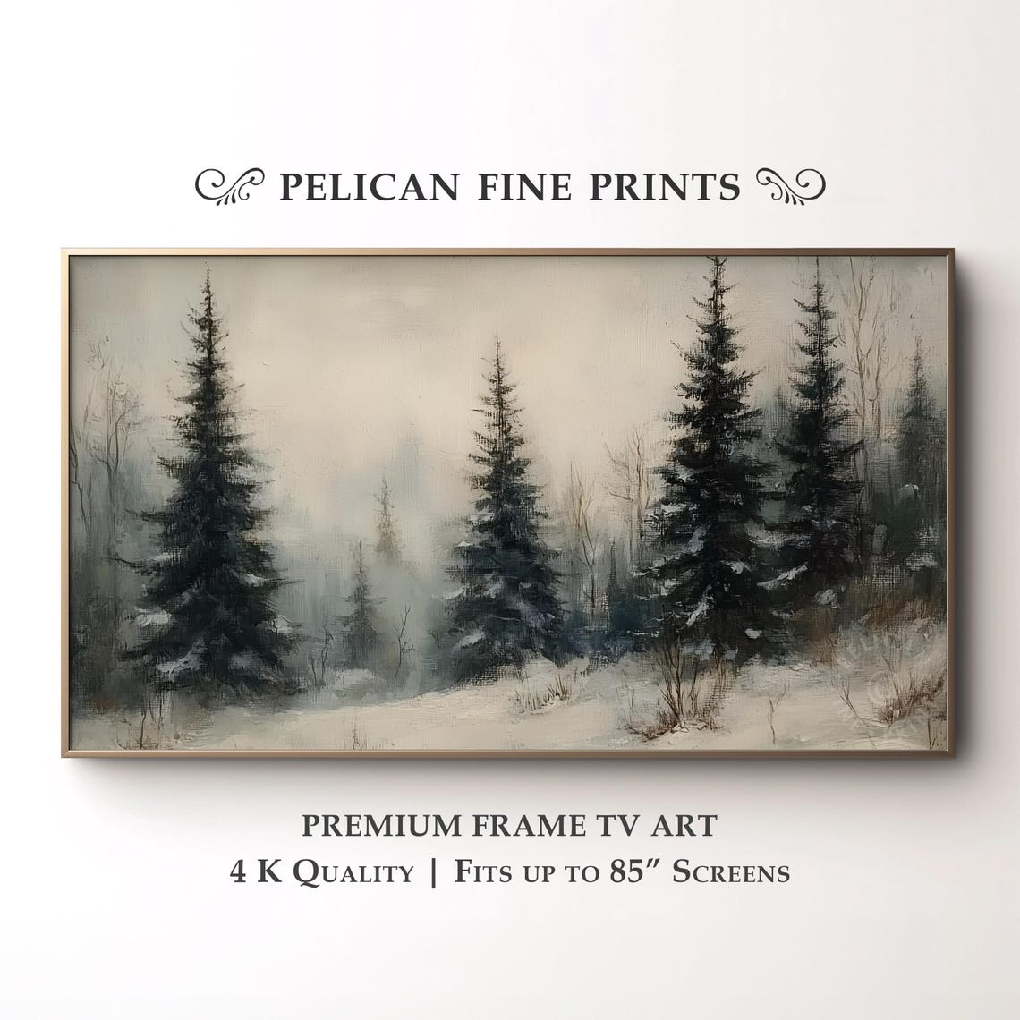 Misty Snowy Pine Forest Winter Trees Serene Landscape Art Poster