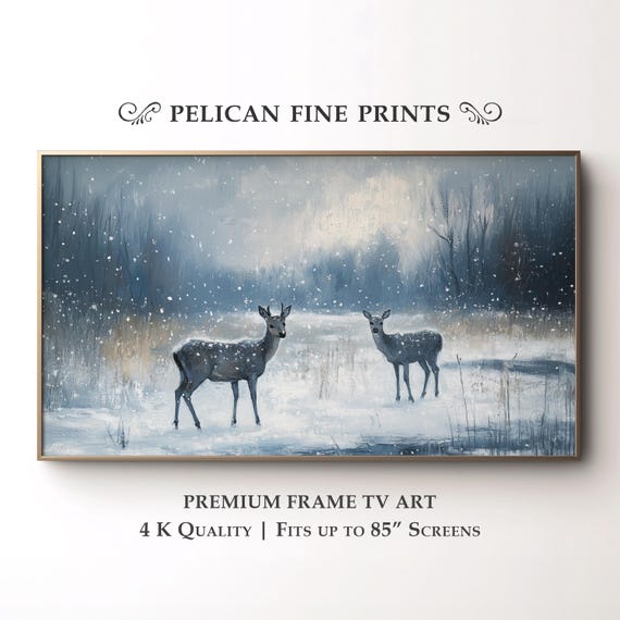 Winter Rustic Deer Tv Art Moody Frozen Meadow Scene Snowy Landscape Wall Decor Tv61