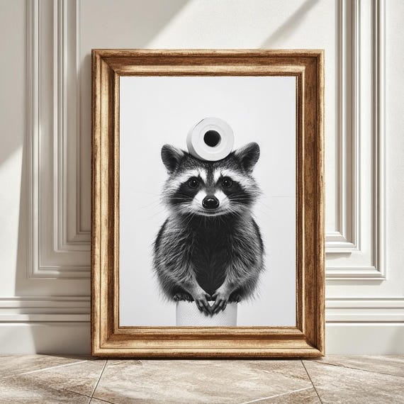 Racoon Toilet Roll, Funny Bathroom Decor Art Print