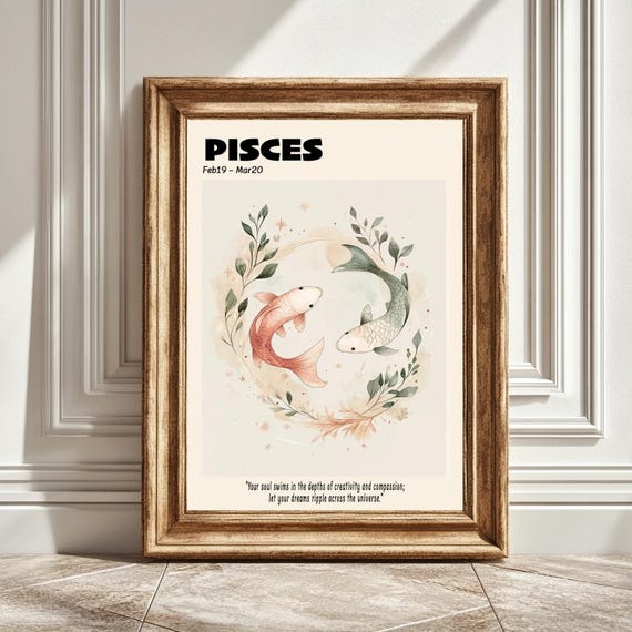 Pisces Astrology Art Print, Horoscope Decor