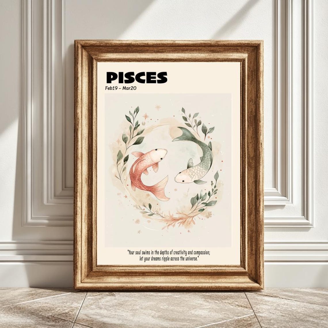 Pisces Astrology Art Print, Horoscope Decor