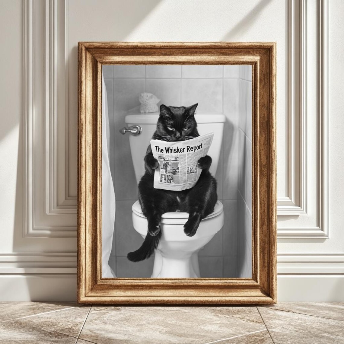 Black Cat On Toilet, Funny Bathroom Decor