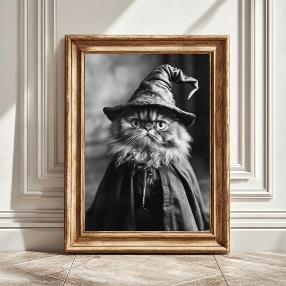 Witchy Cat Art Print, Magical Feline Decor