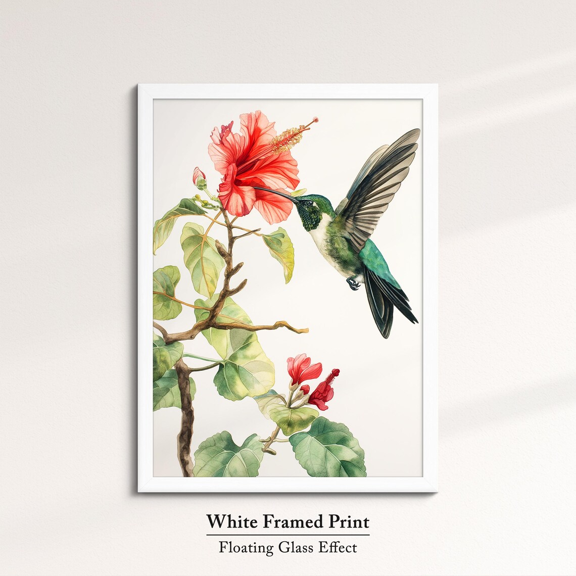 Hummingbird Red Hibiscus Watercolor Botanical Nature Wall Art Poster - Image 7