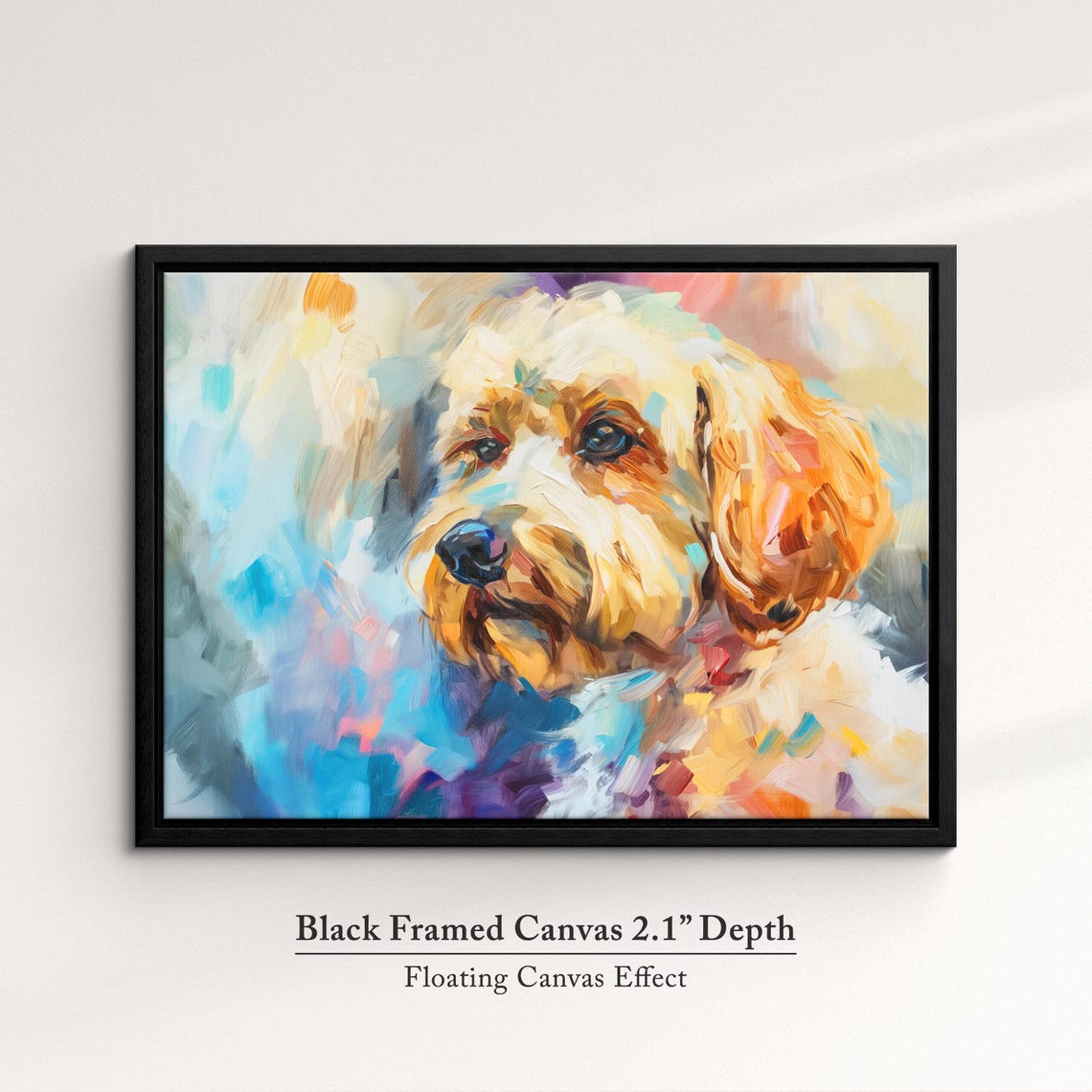 Cockapoo Portrait Apricot Wavy Coat Blue Pink Abstract Dog Poster - Image 2