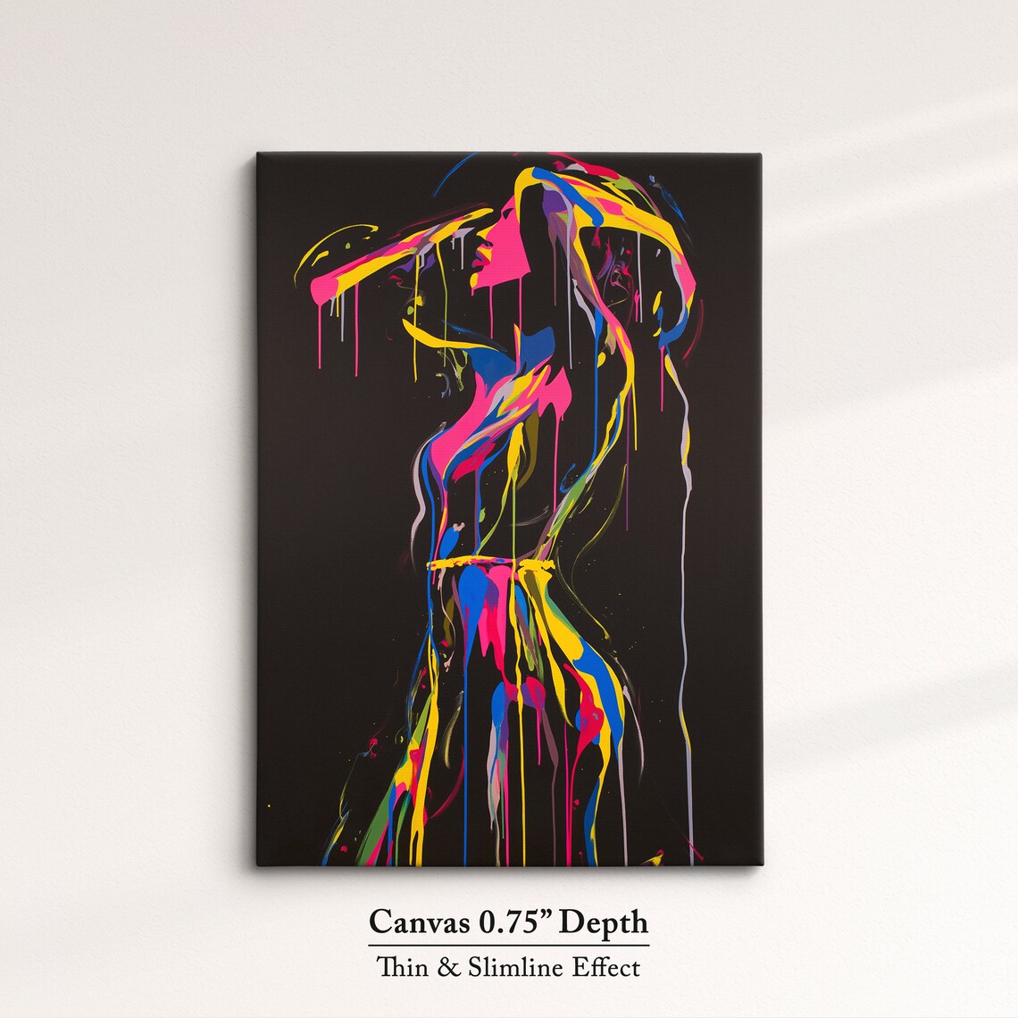 Neon Paint Splash Standing Woman With Flowing Hair Dark Art Poster - Image 4