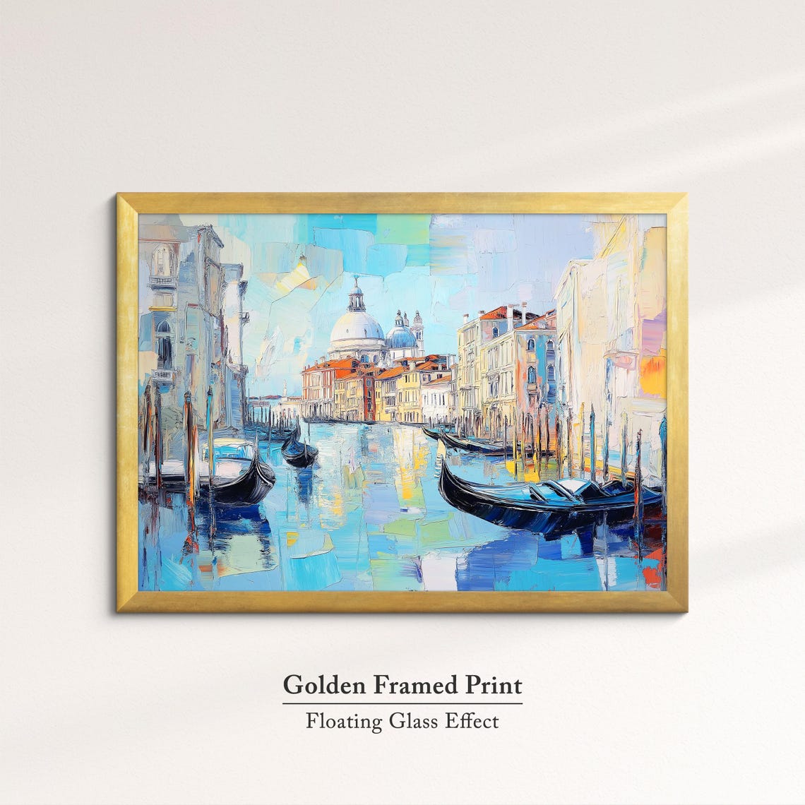 Venice Grand Canal Gondolas Abstract Oil Painting Bright Blue Poster - Image 5