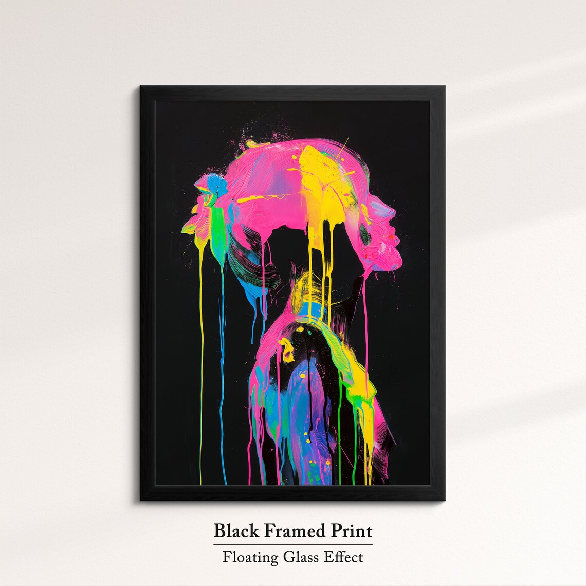 Neon Paint Splash Woman Profile Face Dripping Colors Dark Art Poster - Image 8