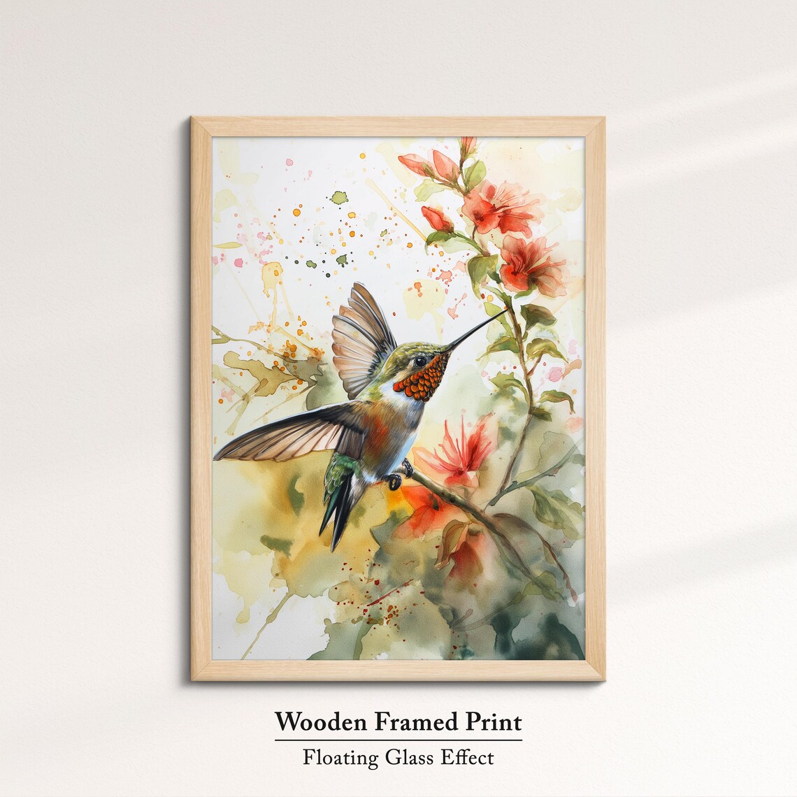 Hummingbird Feeding Orange Blossoms Watercolor Floral Wall Art Poster - Image 6