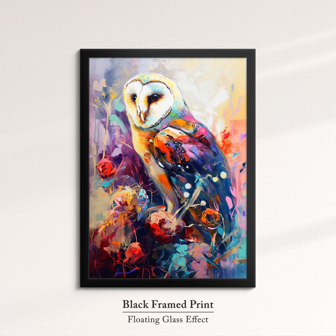 Barn Owl Colorful Abstract Oil Painting Style Wildlife Wall Art - Image 8
