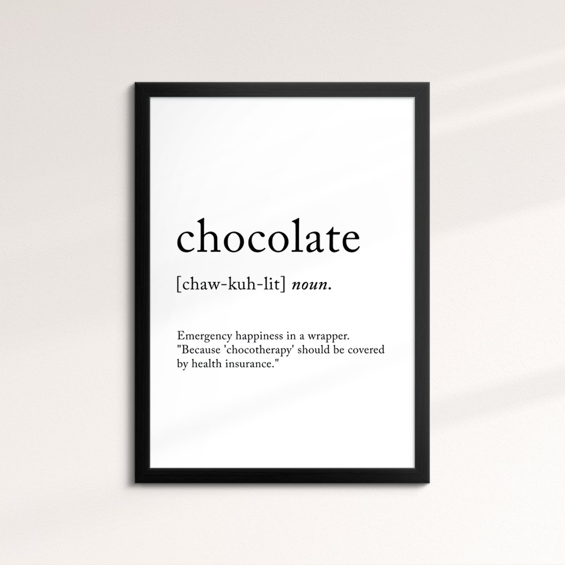 Chocolate Minimalist Definition Quote Word Art Framed Print Framed Female Wall Art Lady Poster Feminine Home Decor Gifts For Her