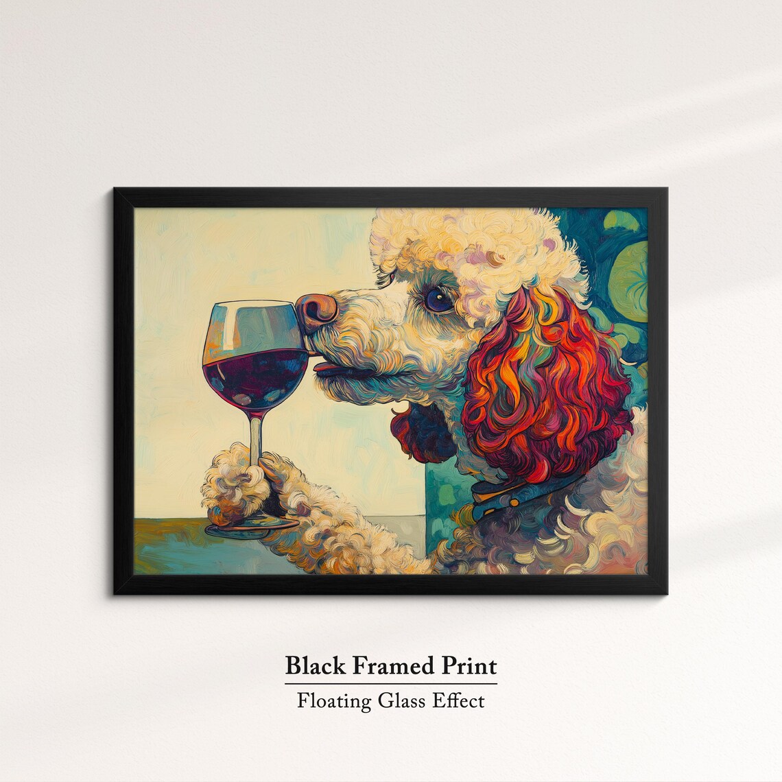 Poodle Dog Sipping Red Wine Glass Profile Elegant Oil Painting Poster - Image 8