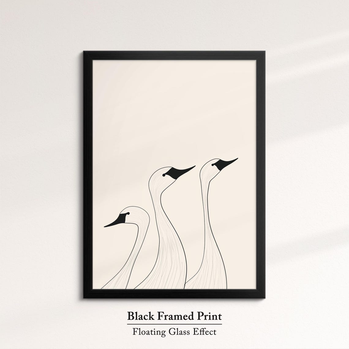 Minimalist Three Swans Line Drawing Black And White Bird Wall Art - Image 8