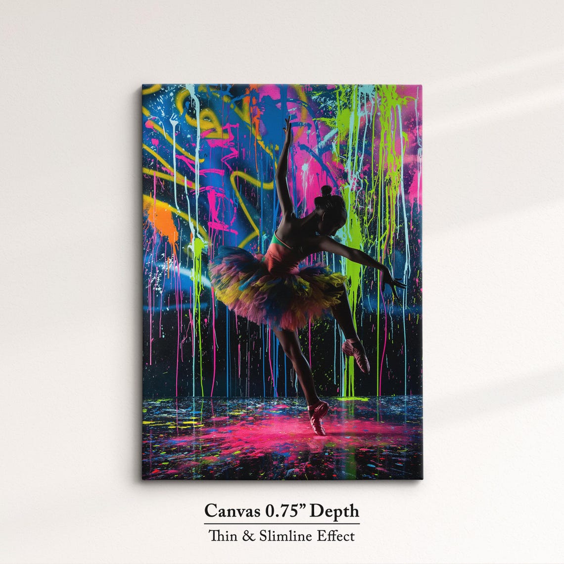Vibrant Ballerina Art Neon Dance Painting Colorful Ballet Wall Decor Modern Dance Artwork Splatter Paint Style Artistic Decor - Image 4