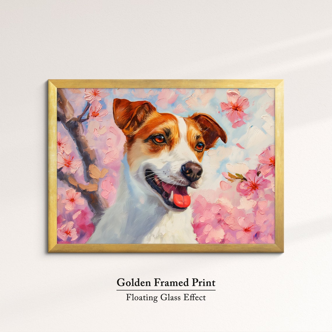 Smiling Jack Russell Terrier Among Pink Blossoms Joyful Dog Art Poster - Image 5