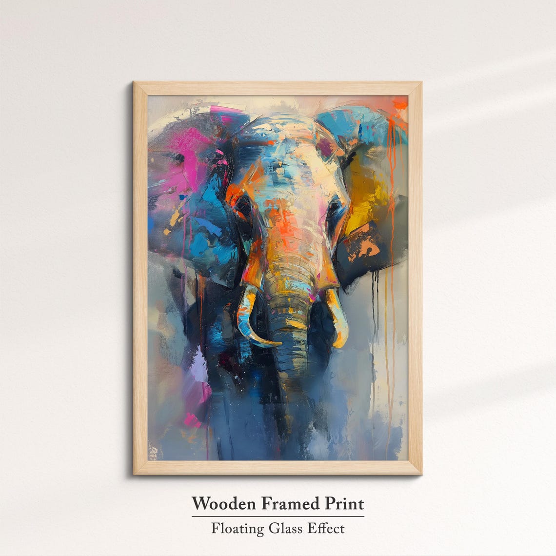 Majestic Elephant Front View Moody Blue Pink Abstract Wall Art - Image 6