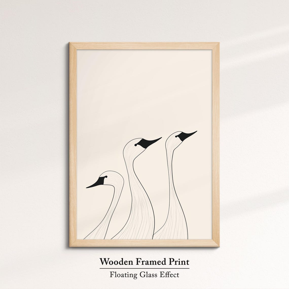 Minimalist Three Swans Line Drawing Black And White Bird Wall Art - Image 6