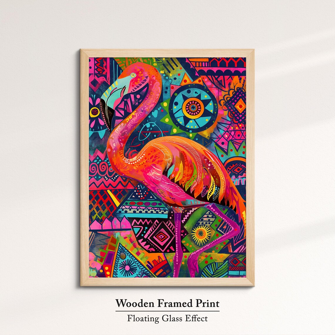 Pink Flamingo Pop Art Tribal Pattern Bright Tropical Bird Wall Poster - Image 6