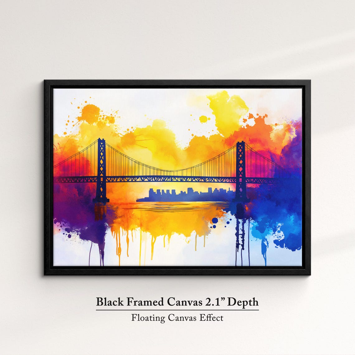 San Francisco Bay Bridge Silhouette Rainbow Sunset Watercolor Poster - Image 2