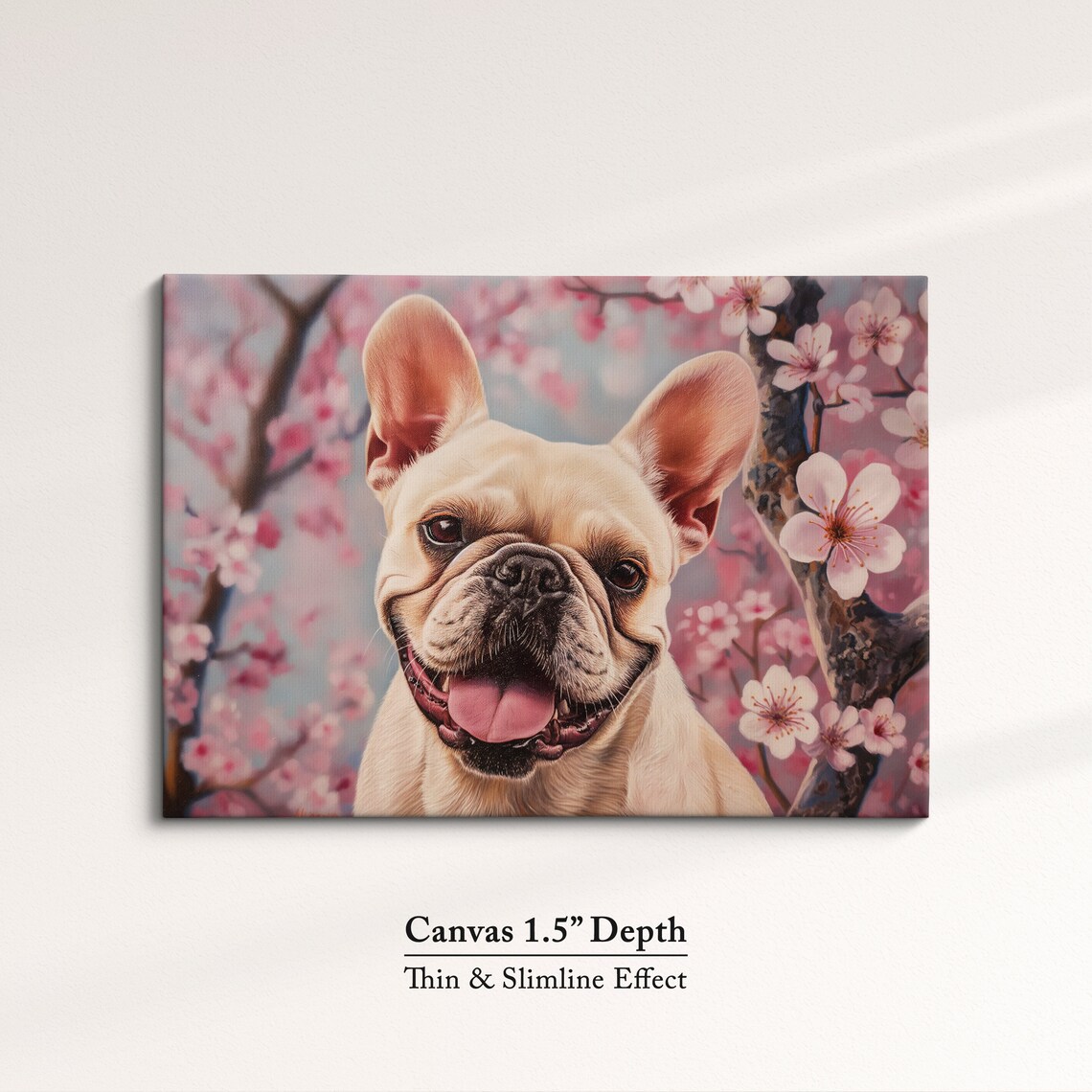 Smiling Cream French Bulldog Under Cherry Blossoms Adorable Dog Poster - Image 3