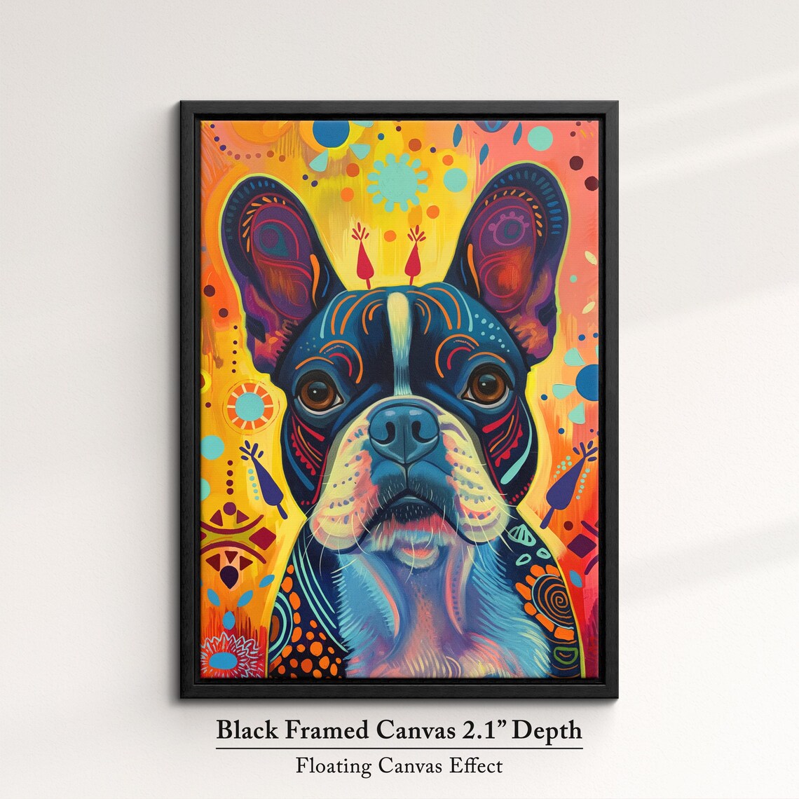 French Bulldog Folk Art Yellow Bright Playful Puppy Portrait Poster - Image 2