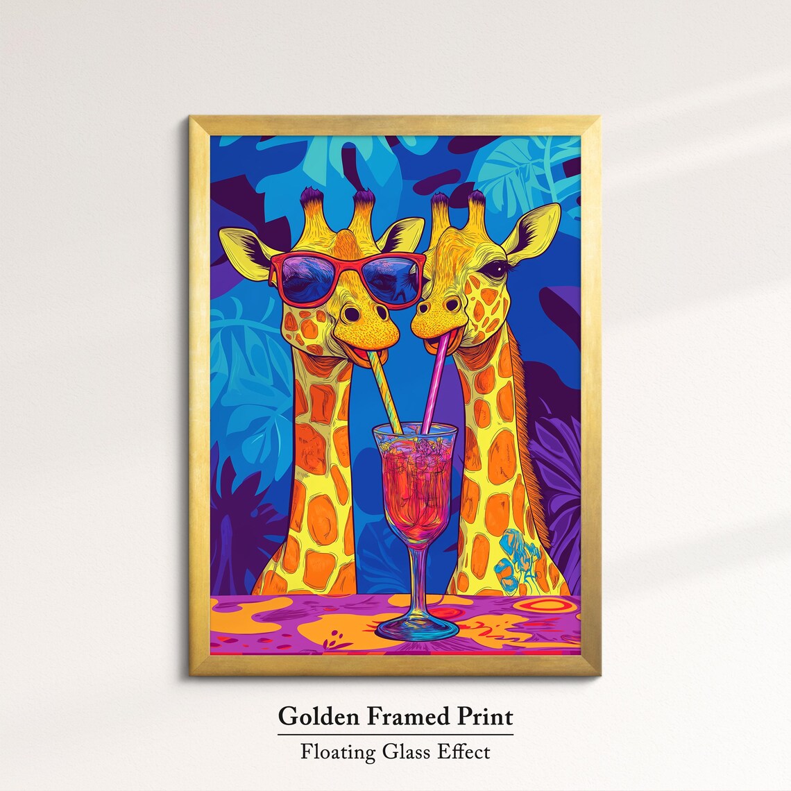 Two Giraffes Sharing Cocktail Sunglasses Fun Pop Art Safari Party Poster - Image 5