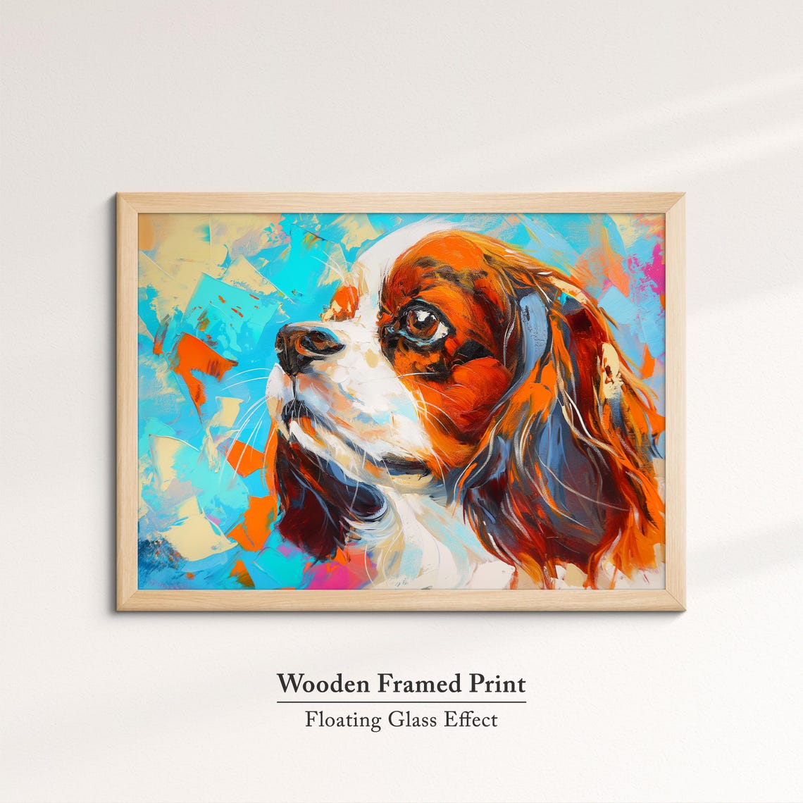 Cavalier King Charles Spaniel Portrait Turquoise Orange Dog Art Poster - Image 6